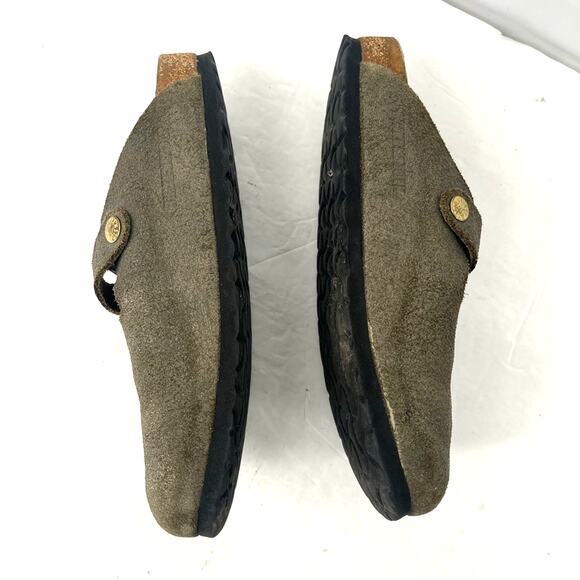 Birkenstock Washed Metallic Suede Boston Clogs with Gold Buckle - Picture 6 of 9